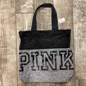 Victoria’s Secret Tote Beach Hand Bag Gray Black PINK